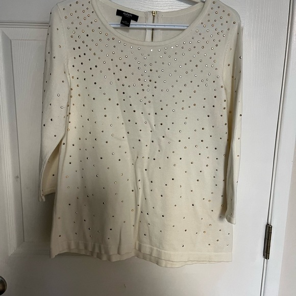 alfani woman size 0x ivory sweater dressy top with gold sequins - Picture 2 of 3
